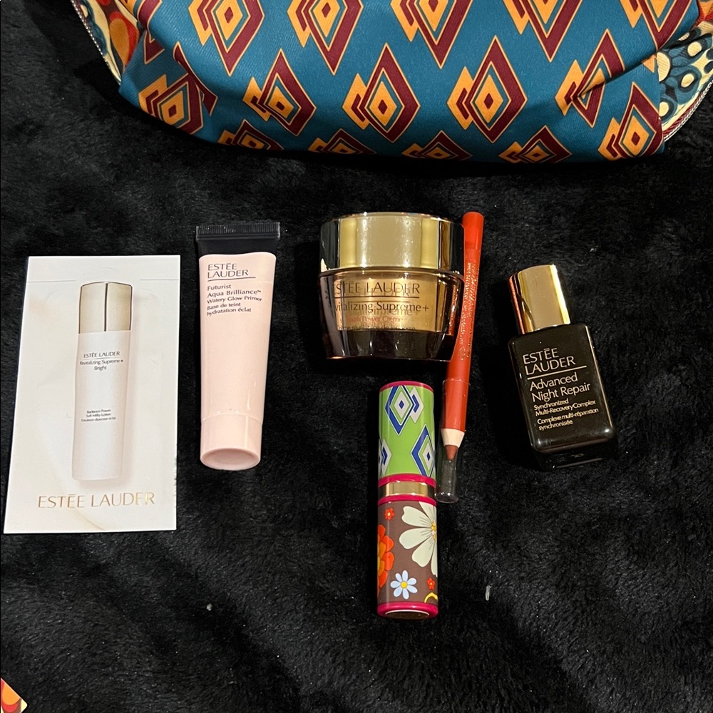 Estee Lauder Geometric Blue and Yellow Cosmetic Bag